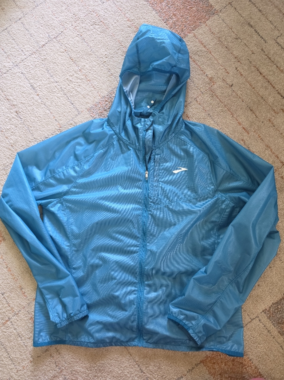 Brooks Lightweight Running Jacket Windbreaker Blue Hooded Size L